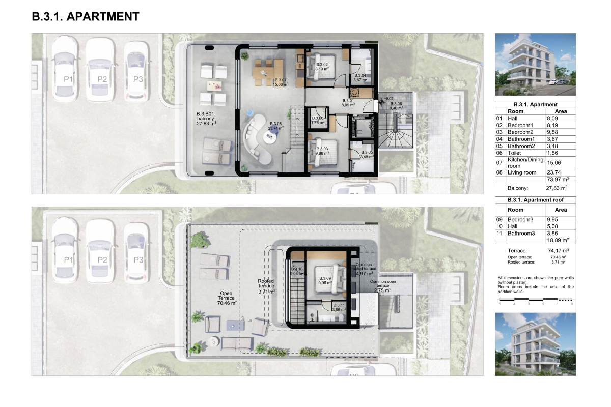 Attico su due livelli con tre camere da letto e terrazza sul tetto