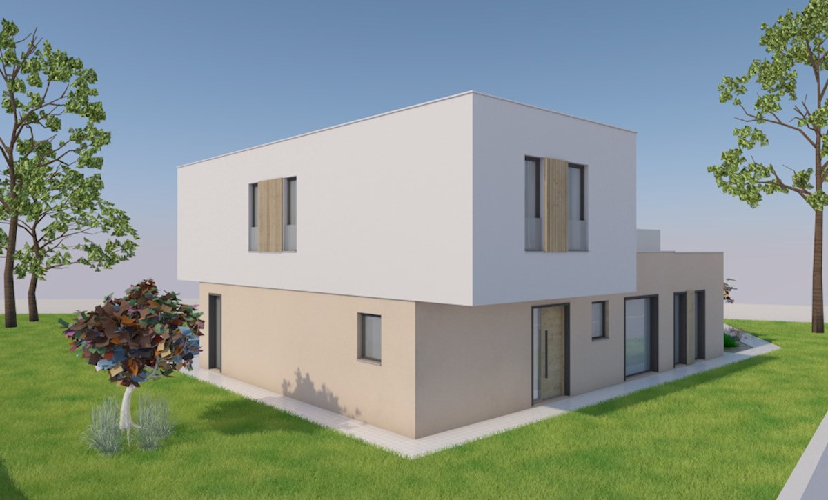 Parenzo – dintorni, terreno edificabile con permesso e progetto per una casa moderna con piscina