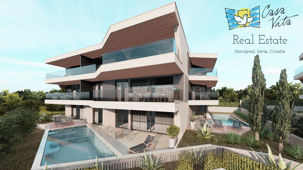 Istria, Ližnjan, appartamento con piscina, 127m2, 3 camere da letto, vista mare, NUOVO!!