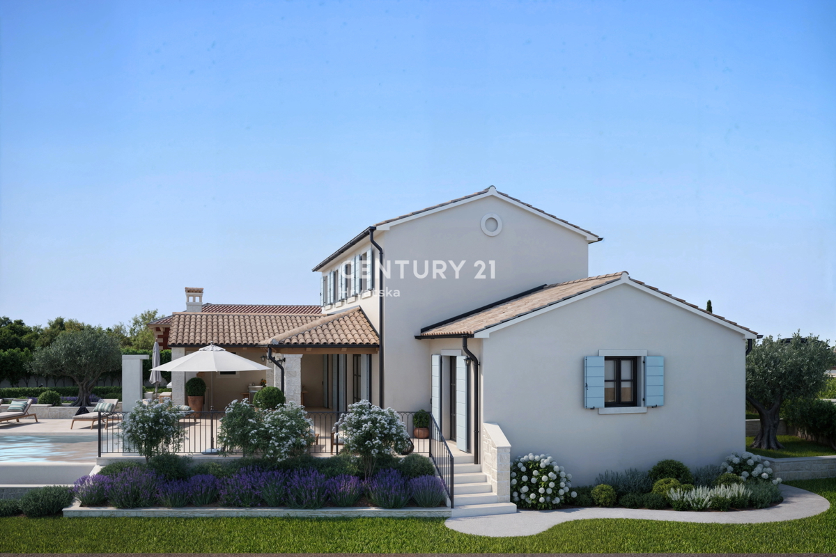 POREČ, 15 KM, TERRENO EDIFICABILE CON PROGETTO PER UNA SPLENDIDA CASA MEDITERRANEA