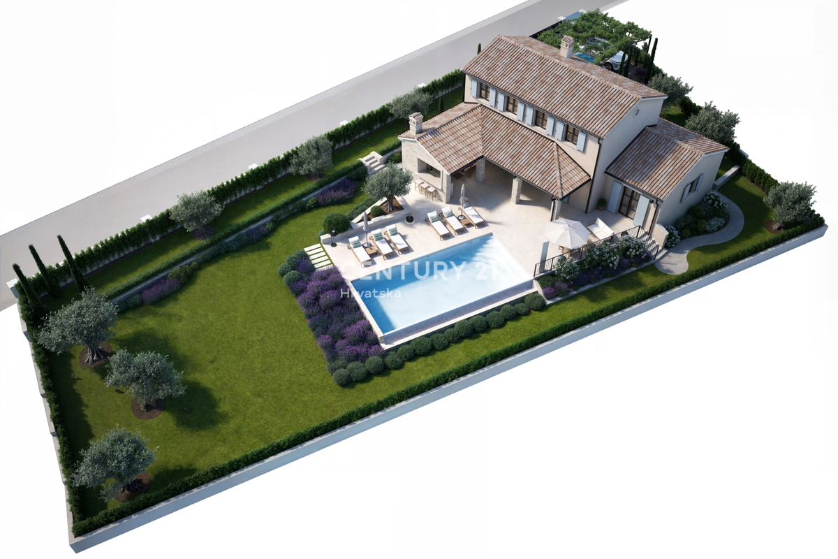POREČ, 15 KM, TERRENO EDIFICABILE CON PROGETTO PER UNA SPLENDIDA CASA MEDITERRANEA