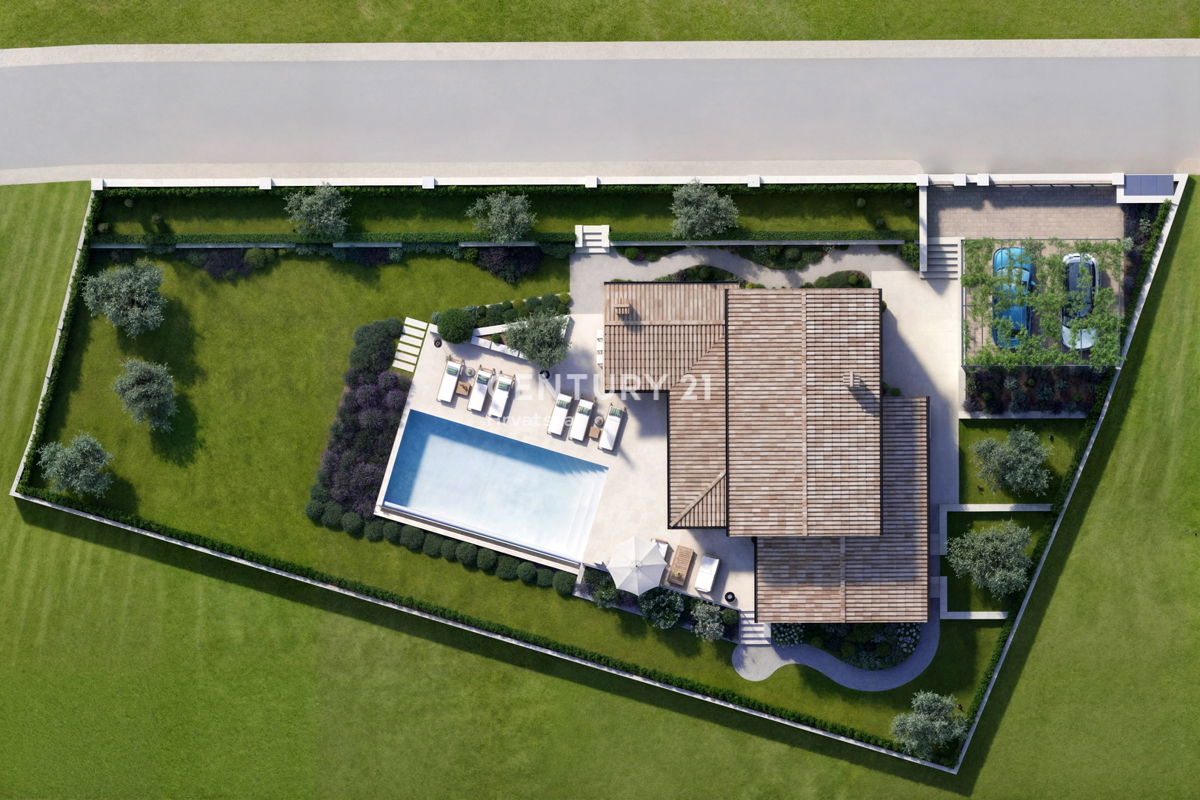 POREČ, 15 KM, TERRENO EDIFICABILE CON PROGETTO PER UNA SPLENDIDA CASA MEDITERRANEA