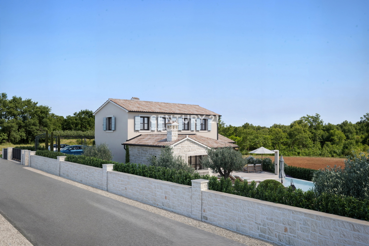 POREČ, 15 KM, TERRENO EDIFICABILE CON PROGETTO PER UNA SPLENDIDA CASA MEDITERRANEA