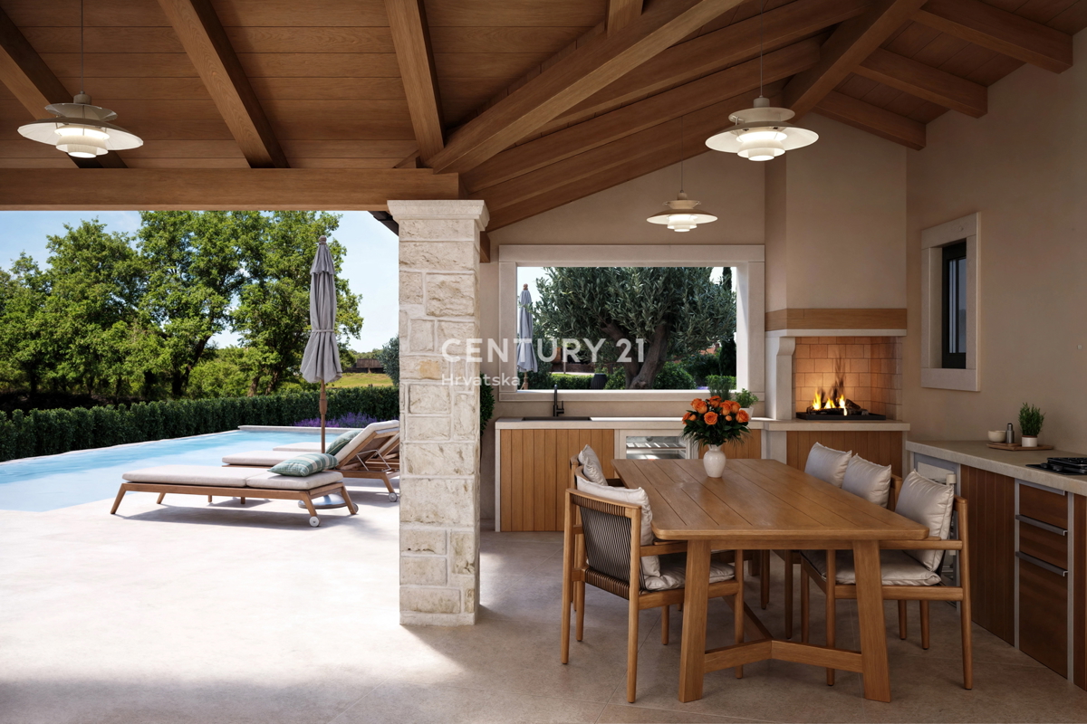 POREČ, 15 KM, TERRENO EDIFICABILE CON PROGETTO PER UNA SPLENDIDA CASA MEDITERRANEA