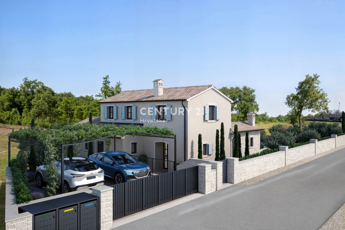POREČ, 15 KM, TERRENO EDIFICABILE CON PROGETTO PER UNA SPLENDIDA CASA MEDITERRANEA