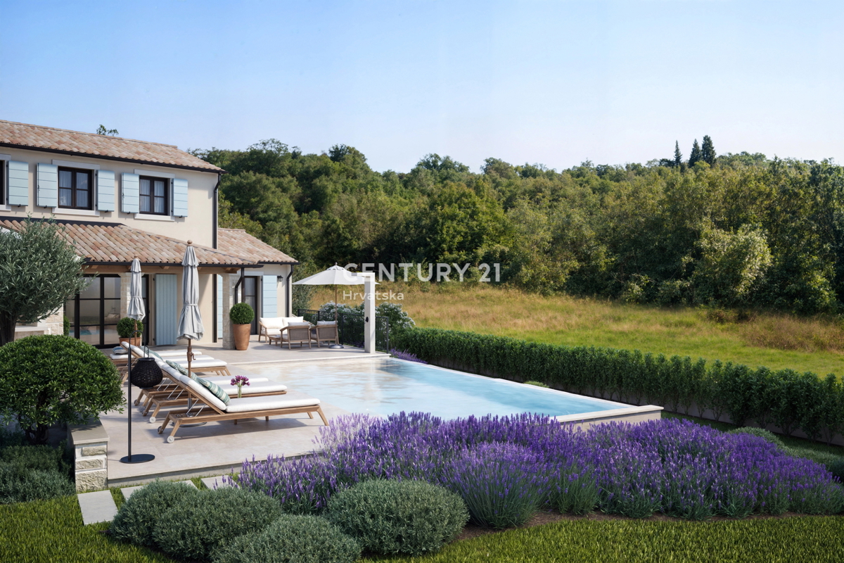 POREČ, 15 KM, TERRENO EDIFICABILE CON PROGETTO PER UNA SPLENDIDA CASA MEDITERRANEA