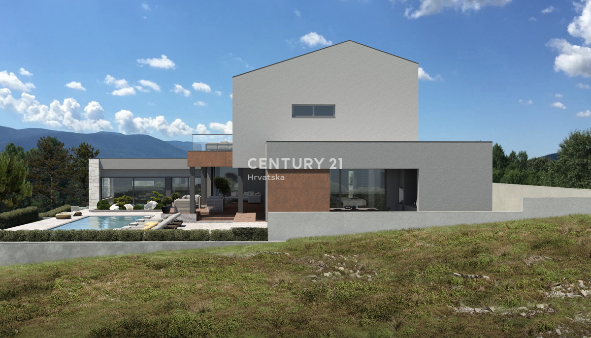 LABIN, CASA MODERNA CON ELEMENTI ISTRIANI, CIRCONDATA DA VERDE E TRANQUILLITÀ