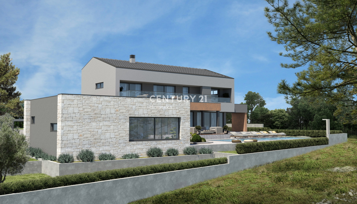 LABIN, CASA MODERNA CON ELEMENTI ISTRIANI, CIRCONDATA DA VERDE E TRANQUILLITÀ