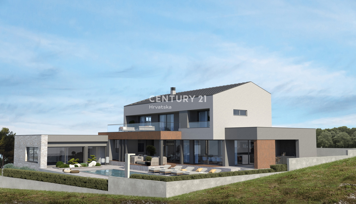 LABIN, CASA MODERNA CON ELEMENTI ISTRIANI, CIRCONDATA DA VERDE E TRANQUILLITÀ