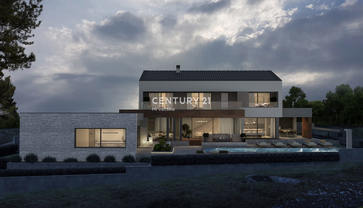 LABIN, CASA MODERNA CON ELEMENTI ISTRIANI, CIRCONDATA DA VERDE E TRANQUILLITÀ