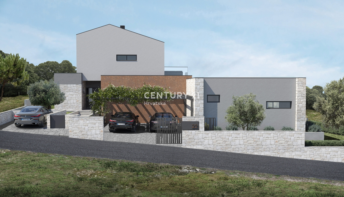 LABIN, CASA MODERNA CON ELEMENTI ISTRIANI, CIRCONDATA DA VERDE E TRANQUILLITÀ