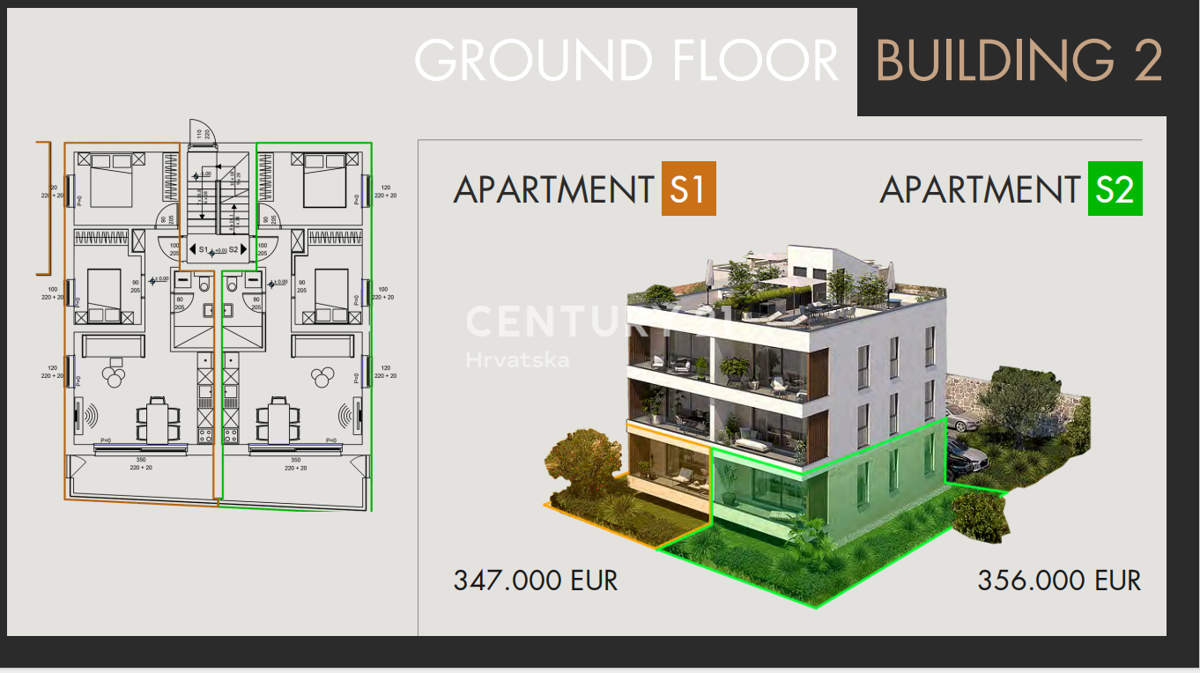SVETI FILIP JAKOV, APPARTAMENTO 2,5 LOCALI 70,68 m2, PIANO TERRA, CORTILE PRIVATO