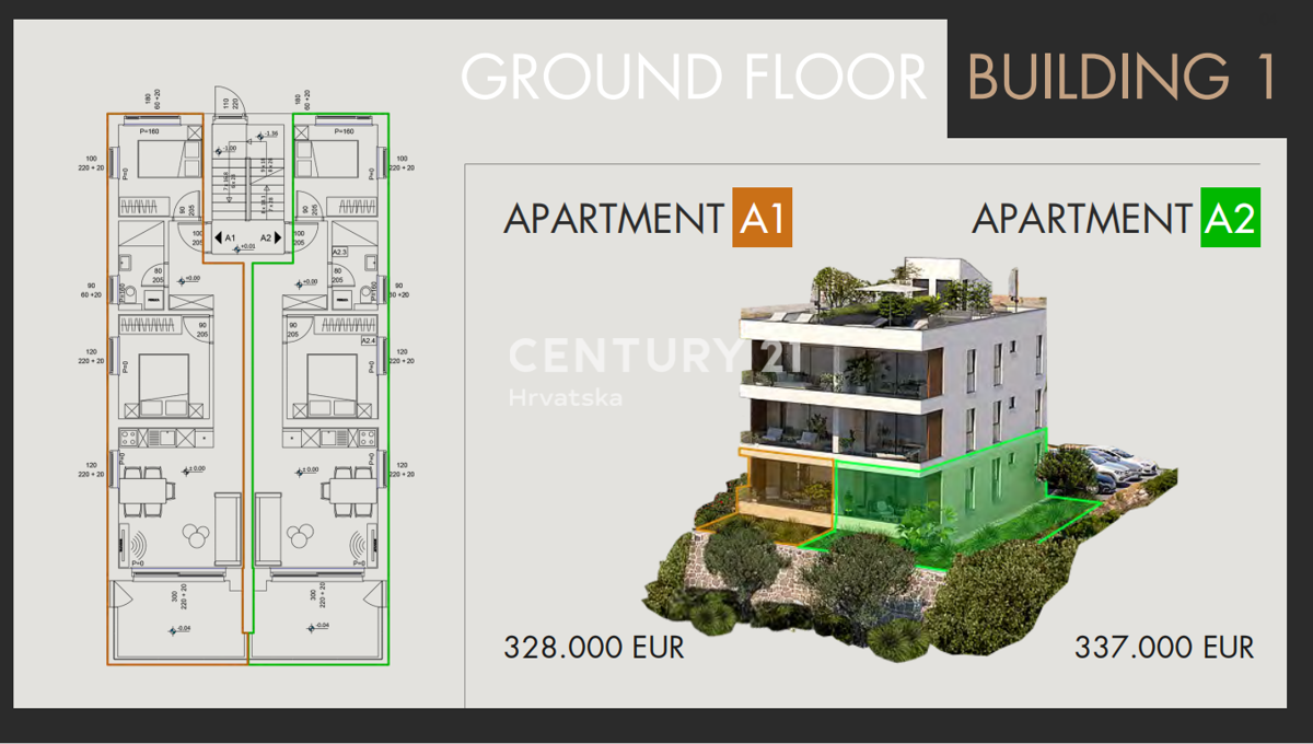 SVETI FILIP JAKOV, APPARTAMENTO 2,5 LOCALI 68,35 M2 PIANO TERRA, GIARDINO PRIVATO