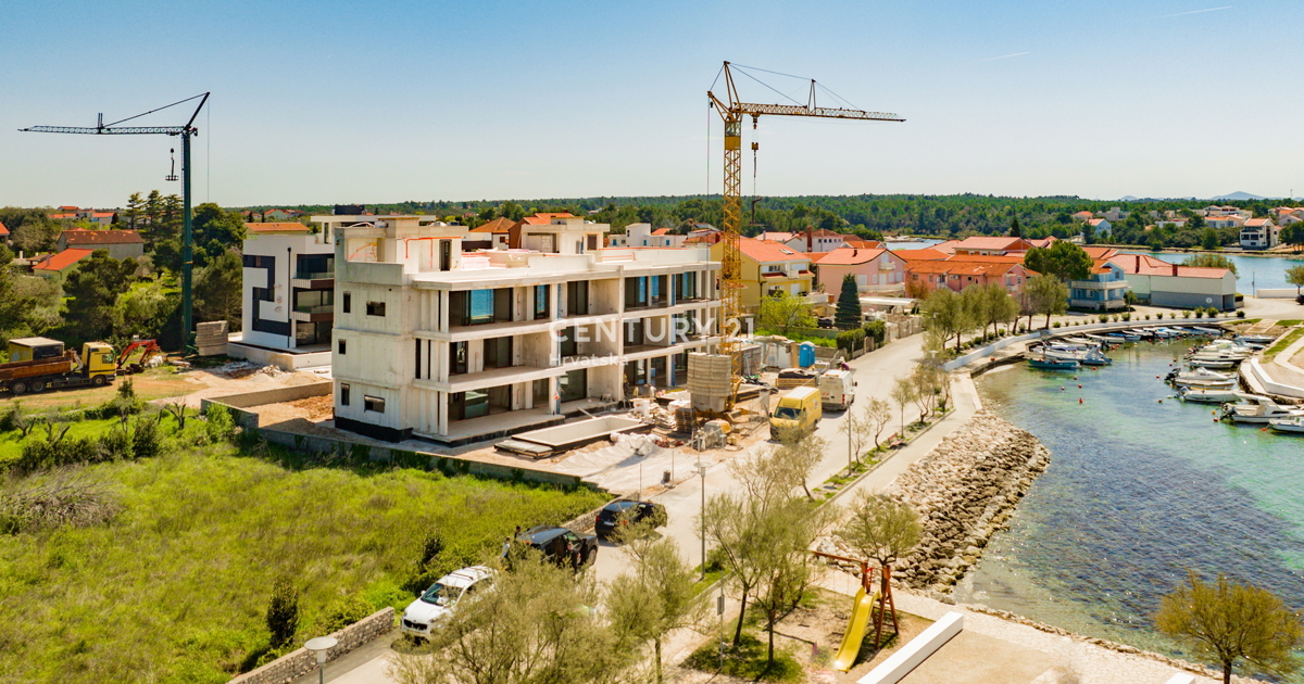 Zaton, 1 fila dal mare, nuova costruzione di lusso, piano terra A1, 223,59, giardino, piscina