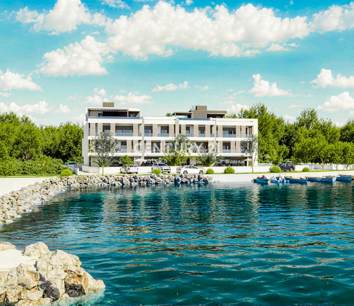 Zaton, 1 fila dal mare, nuova costruzione di lusso, piano terra A1, 223,59, giardino, piscina