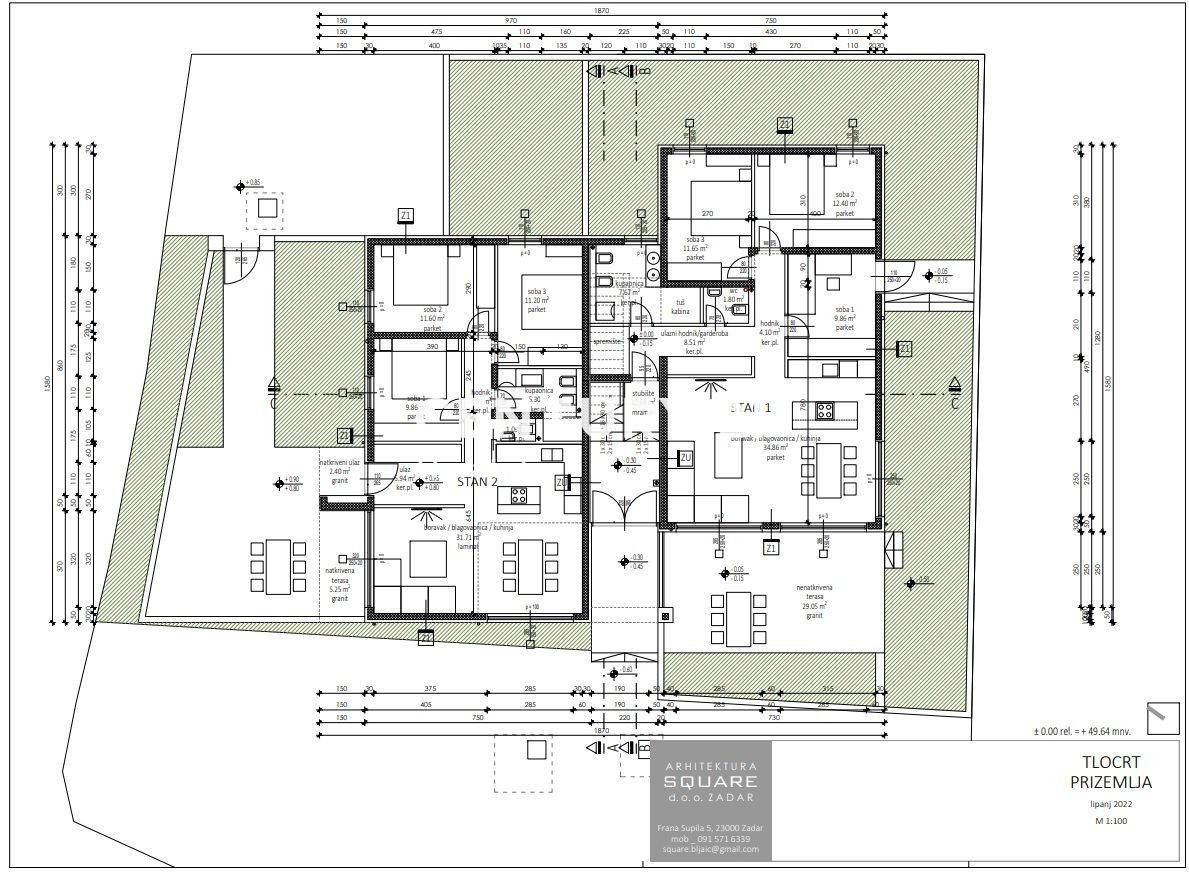 ZADAR, BILI BRIG, NUOVA COSTRUZIONE DI LUSSO, 3,5 VANI-110 m2, PIANO TERRA, GIARDINO