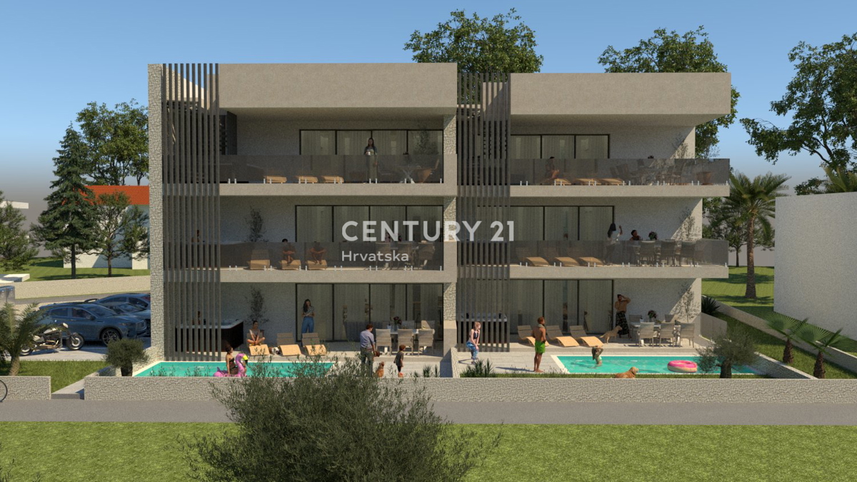 ZADAR, LJUBAČ, LUSSUOSO. NUOVO. S5= 98,80 m2 + terrazza sul tetto 120 m2, 2° piano, 50 m DAL MARE E DALLA SPIAGGIA, VISTA MARE