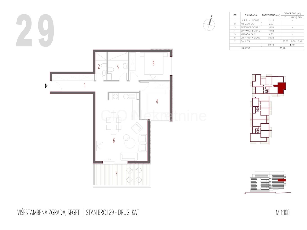 Trogir, Seget Donji, appartamento bilocale 75,23 m2, nuova costruzione, in vendita