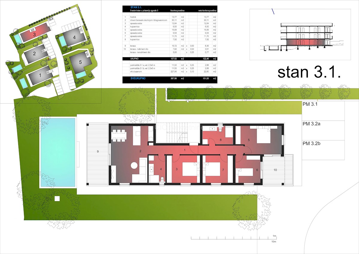 Trogir, Čiovo, Okrug Gornji, appartamento 151 m2, parcheggio, piscina, nuova costruzione