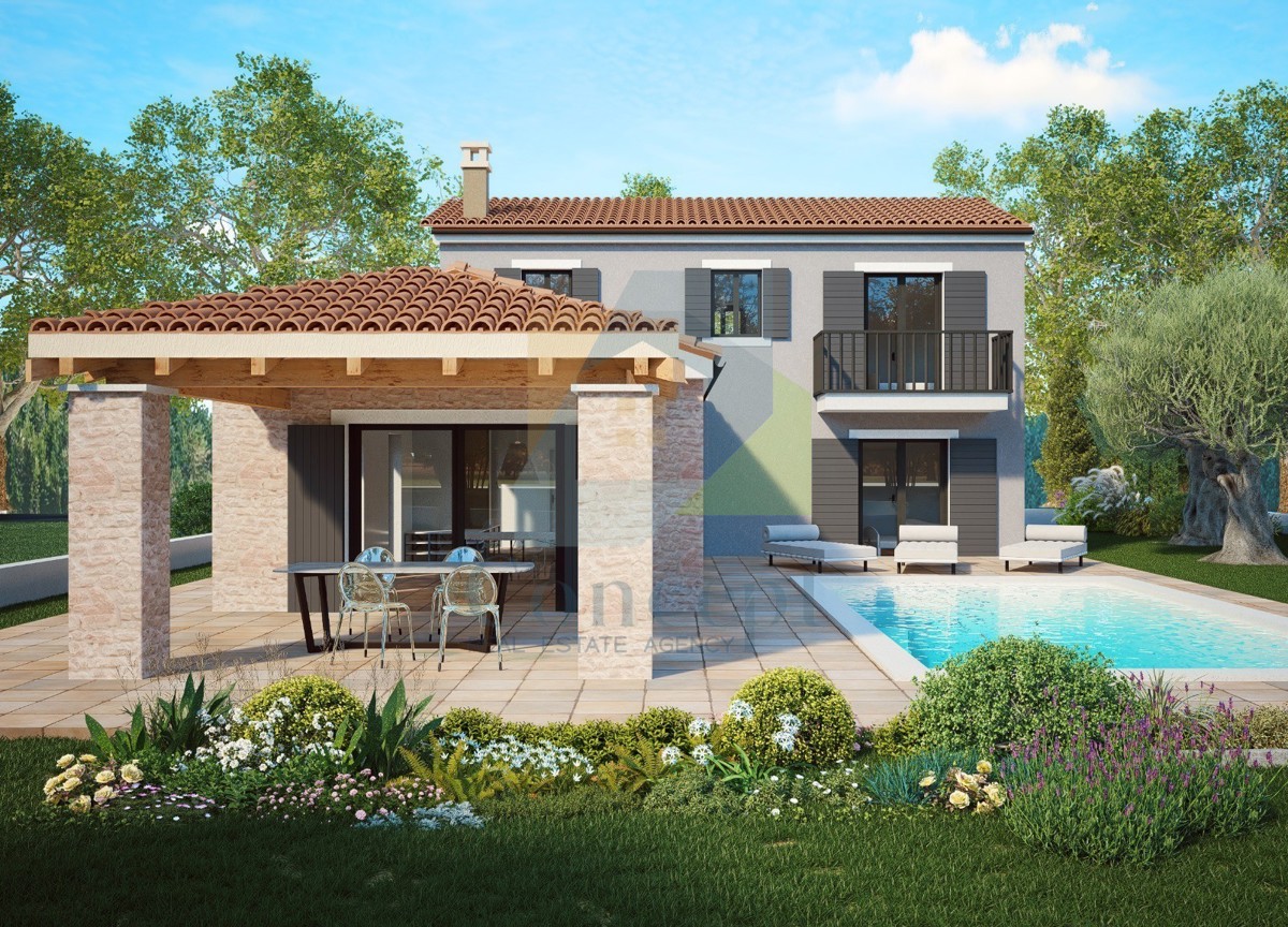 Poreč, dintorni, Splendida casa con piscina e vista mare, 8 km dal mare