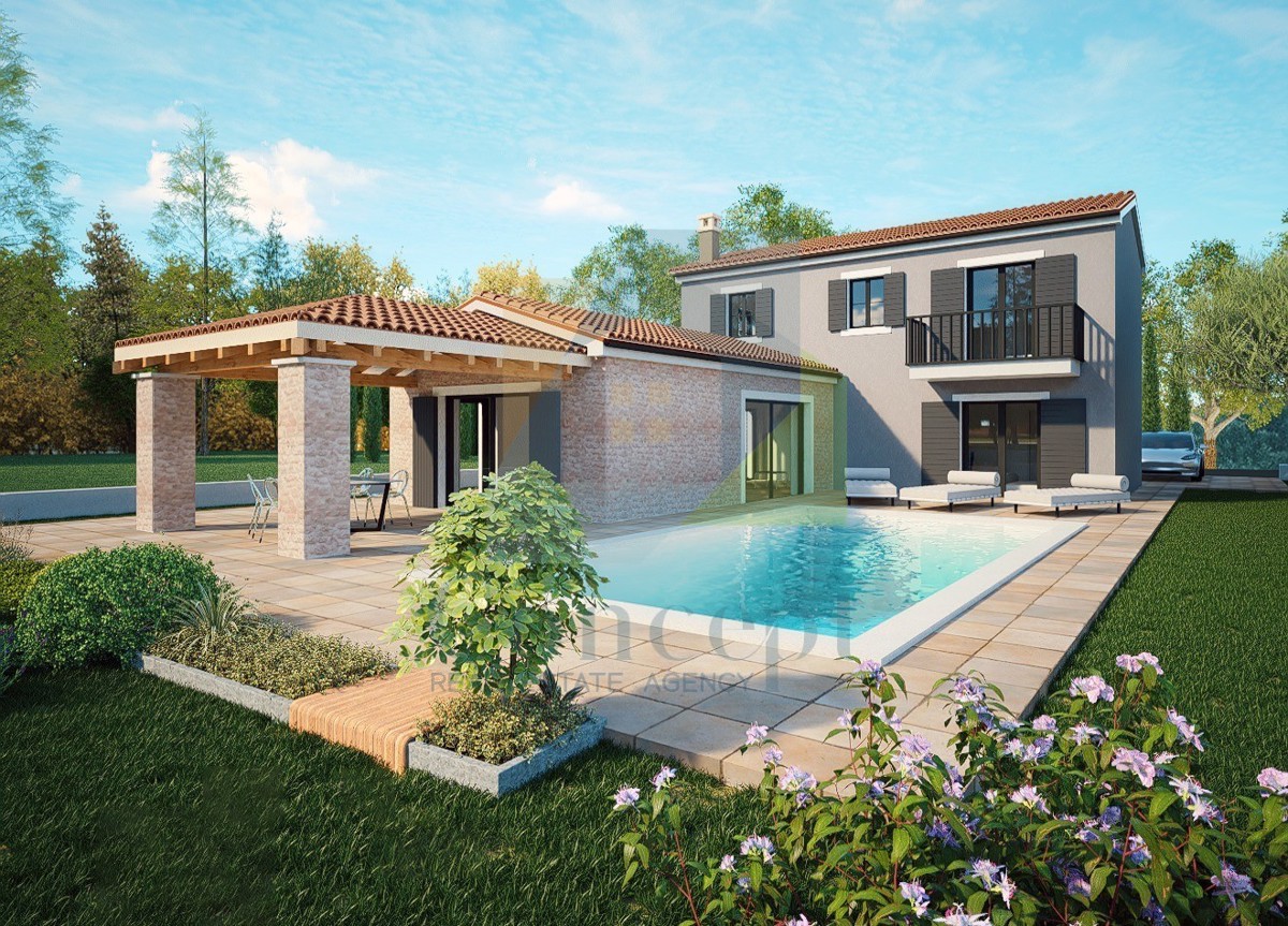 Poreč, dintorni, Splendida casa con piscina e vista mare, 8 km dal mare