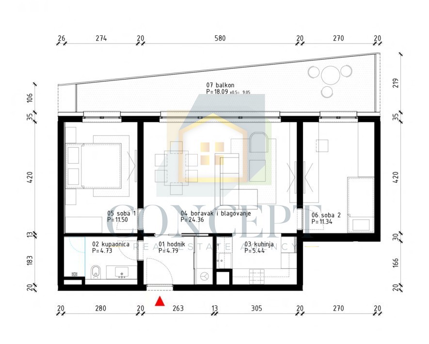 Poreč, centro ampio, Appartamento al 1° piano di un complesso moderno, 800 m dal mare