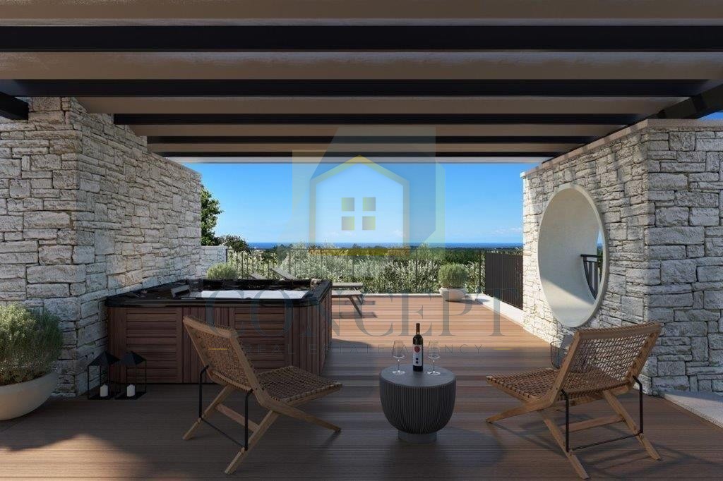 Poreč, dintorni, Splendida moderna villa con piscina e vista mare, 13 km dal mare