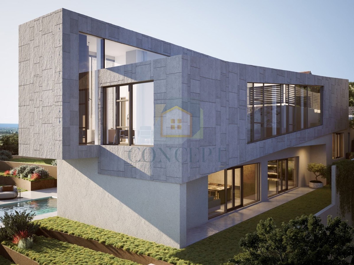 Poreč, dintorni, Terreno edificabile con permesso di costruzione e vista panoramica sul mare, 11 km dal mare