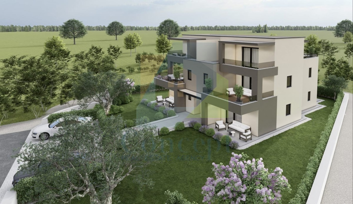 Poreč, dintorni, Lussuoso appartamento su due piani con vista mare, a 3 km dal mare.