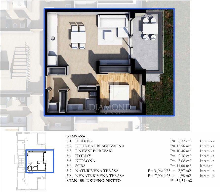 Appartamento Labin, 54,54m2