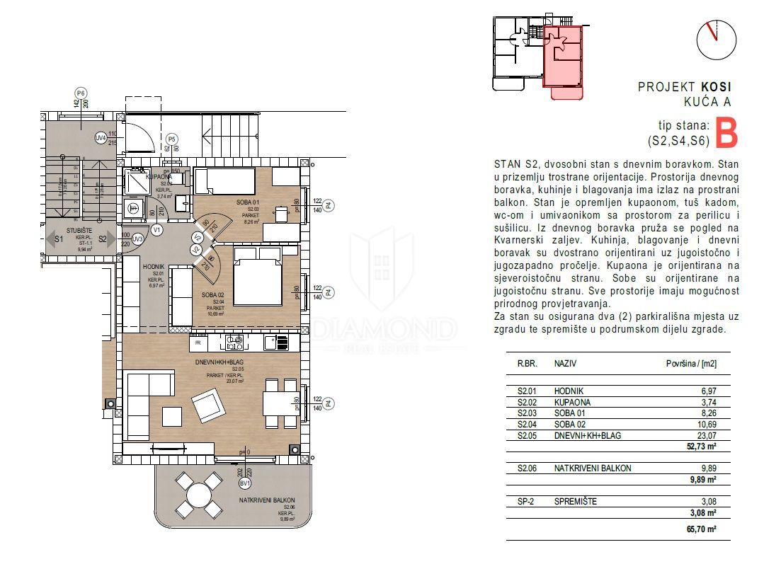 Appartamento Kosi, Viškovo, 67m2