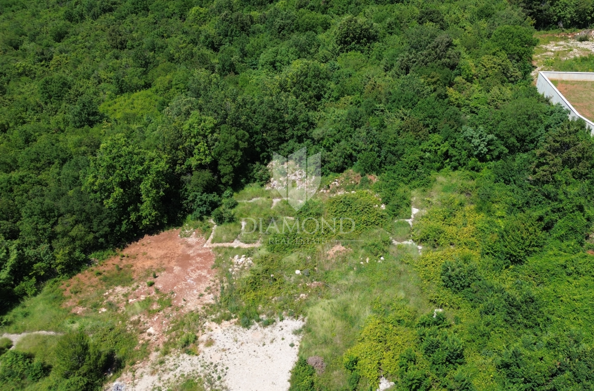 Albona, dintorni, terreno con permesso di costruzione e vista sul mare 