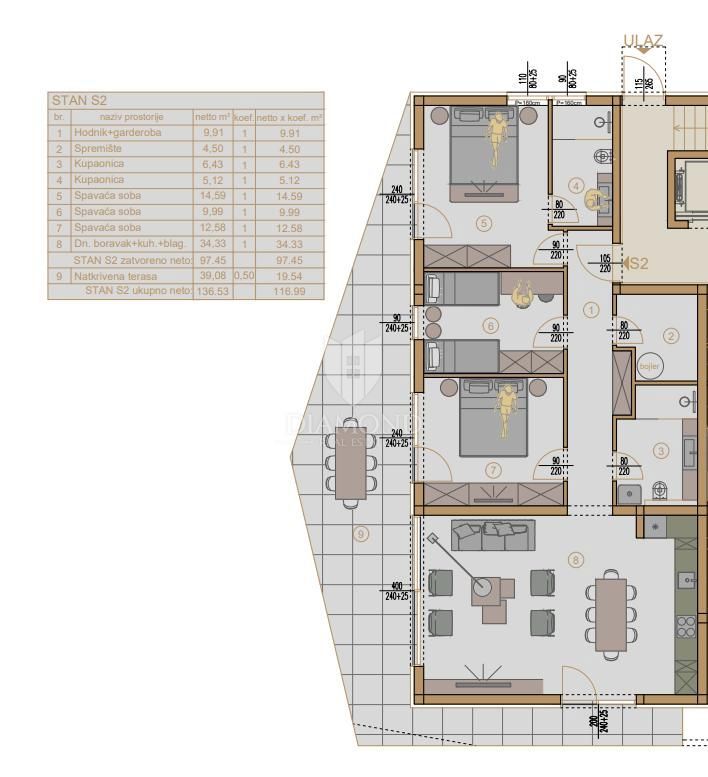 Appartamento trilocale con giardino a Pješčana Uvala, nuova costruzione! 