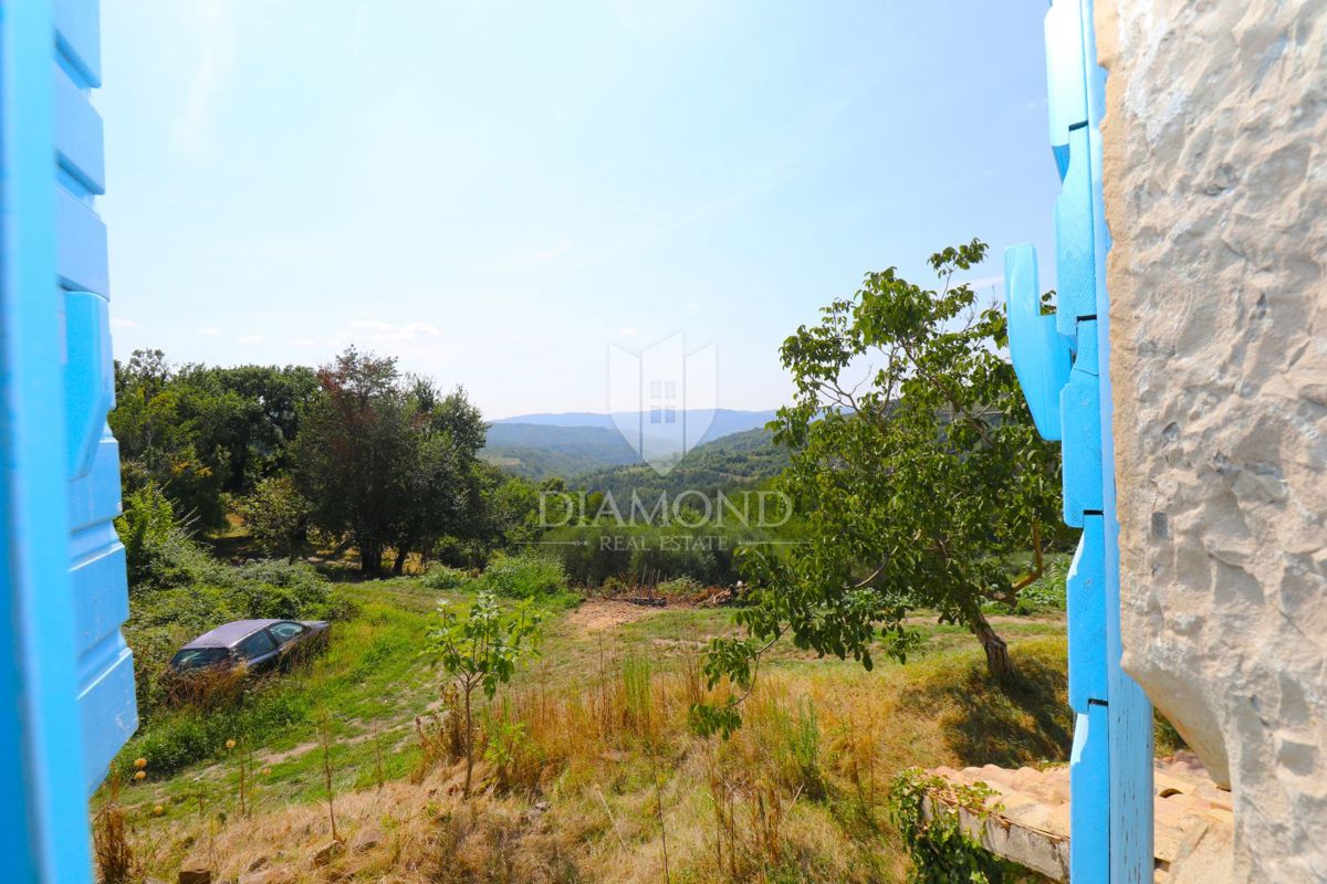 Cerovlje, dintorni, proprietà con due case in pietra e uliveti su un terreno edificabile