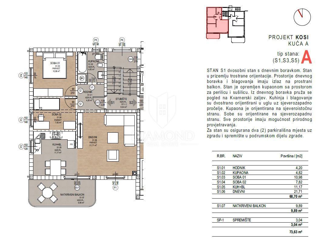 Appartamento Kosi, Viškovo, 76m2
