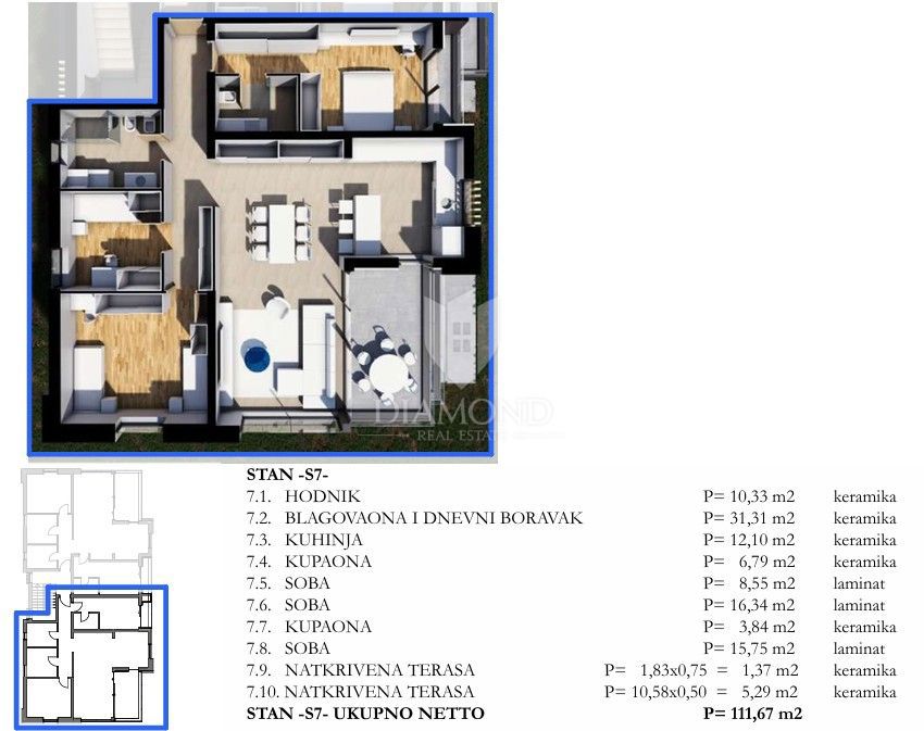 Appartamento Labin, 111,67m2