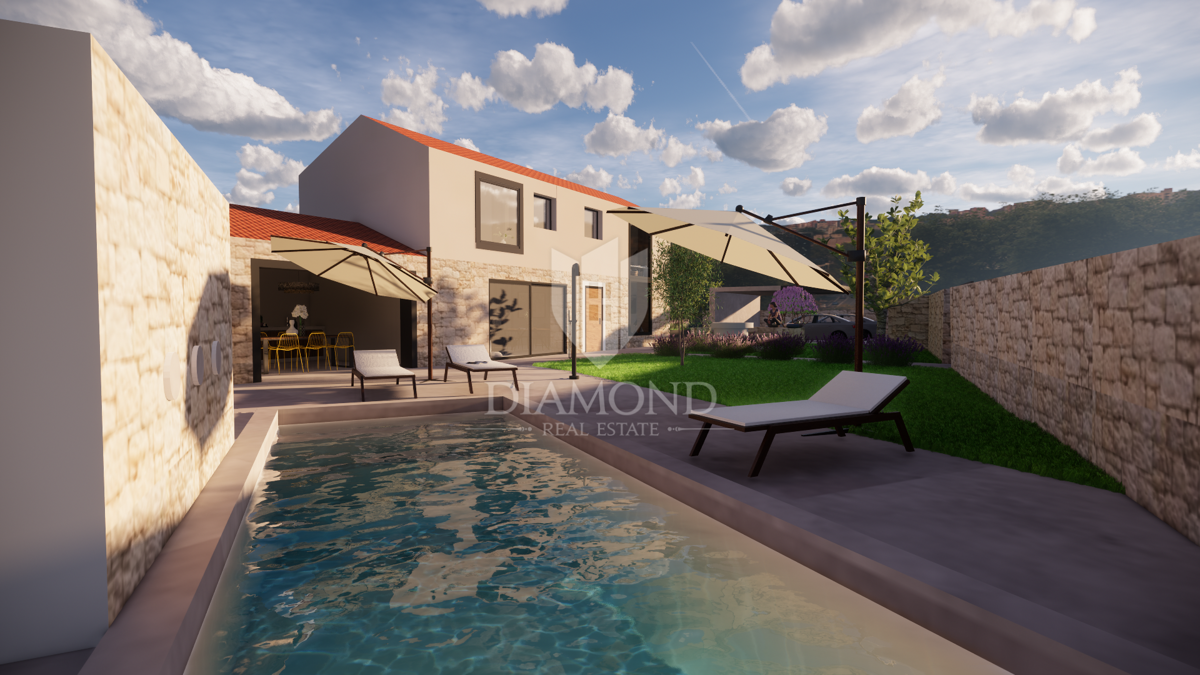 Albona, dintorni, nuova costruzione in pietra dall'aspetto moderno