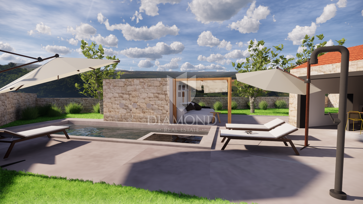 Albona, dintorni, nuova costruzione in pietra dall'aspetto moderno