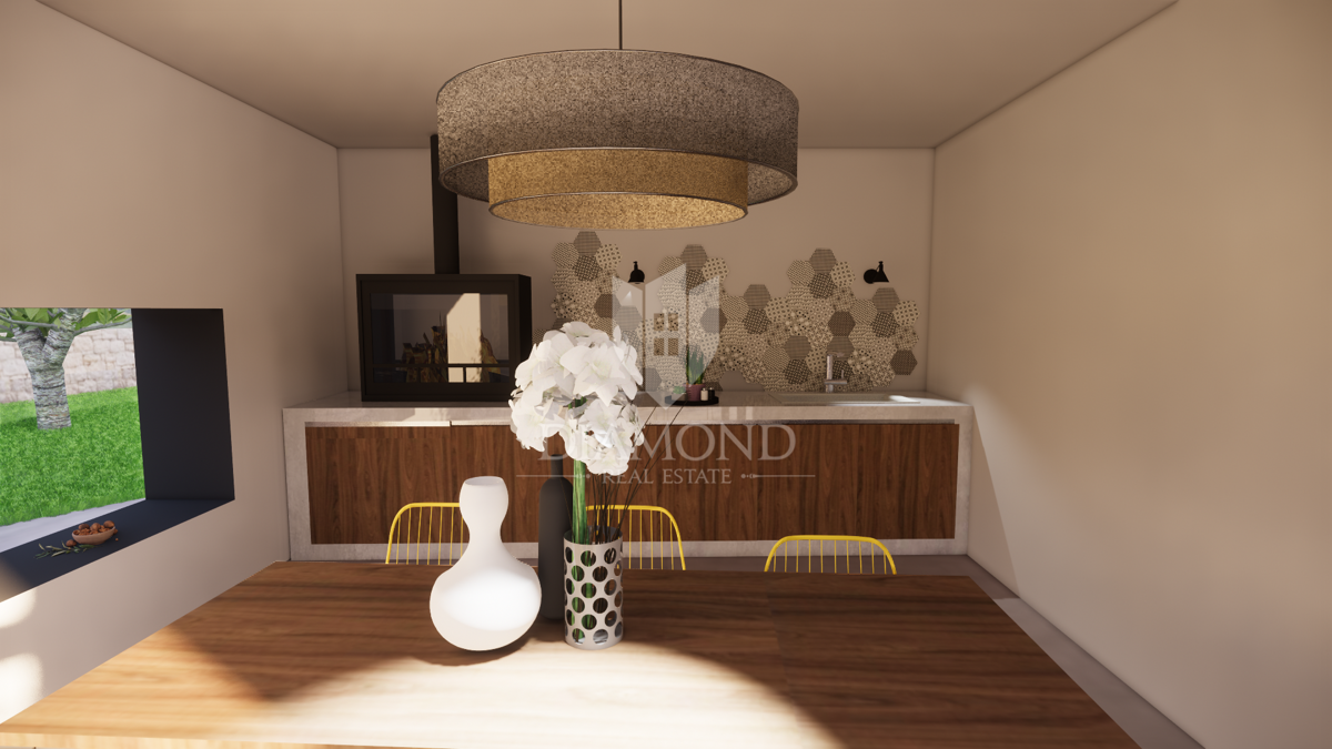 Albona, dintorni, nuova costruzione in pietra dall'aspetto moderno