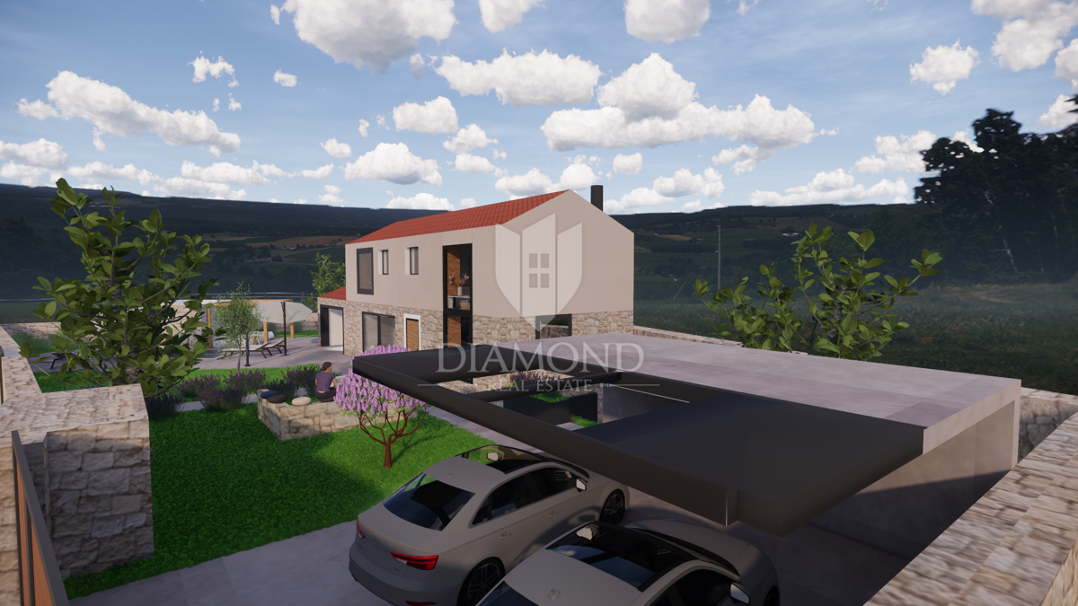 Albona, dintorni, nuova costruzione in pietra dall'aspetto moderno