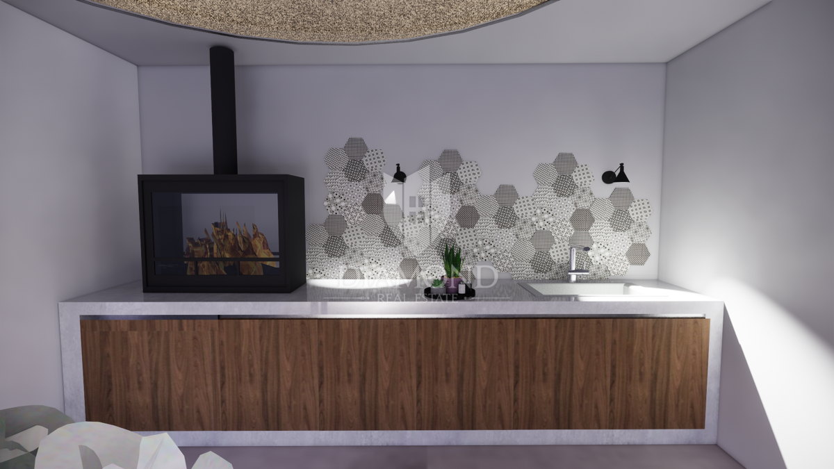 Albona, dintorni, nuova costruzione in pietra dall'aspetto moderno