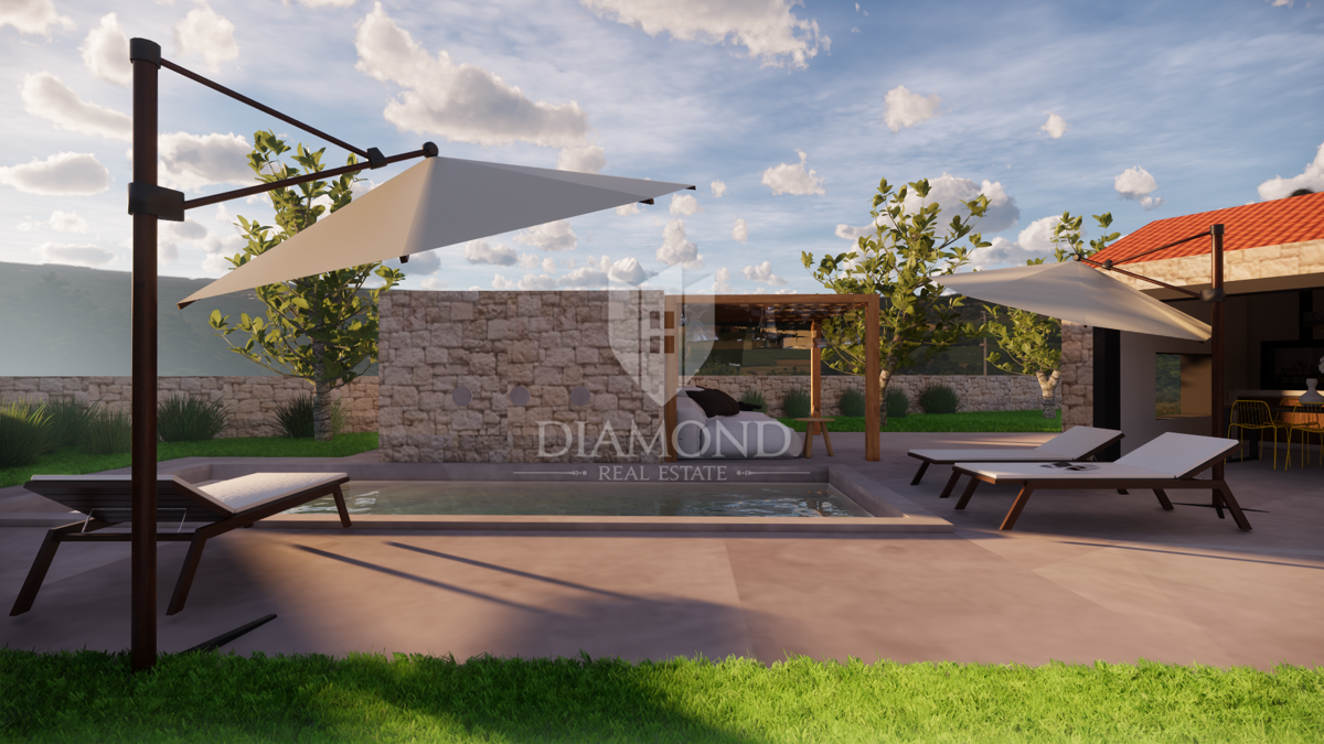 Albona, dintorni, nuova costruzione in pietra dall'aspetto moderno