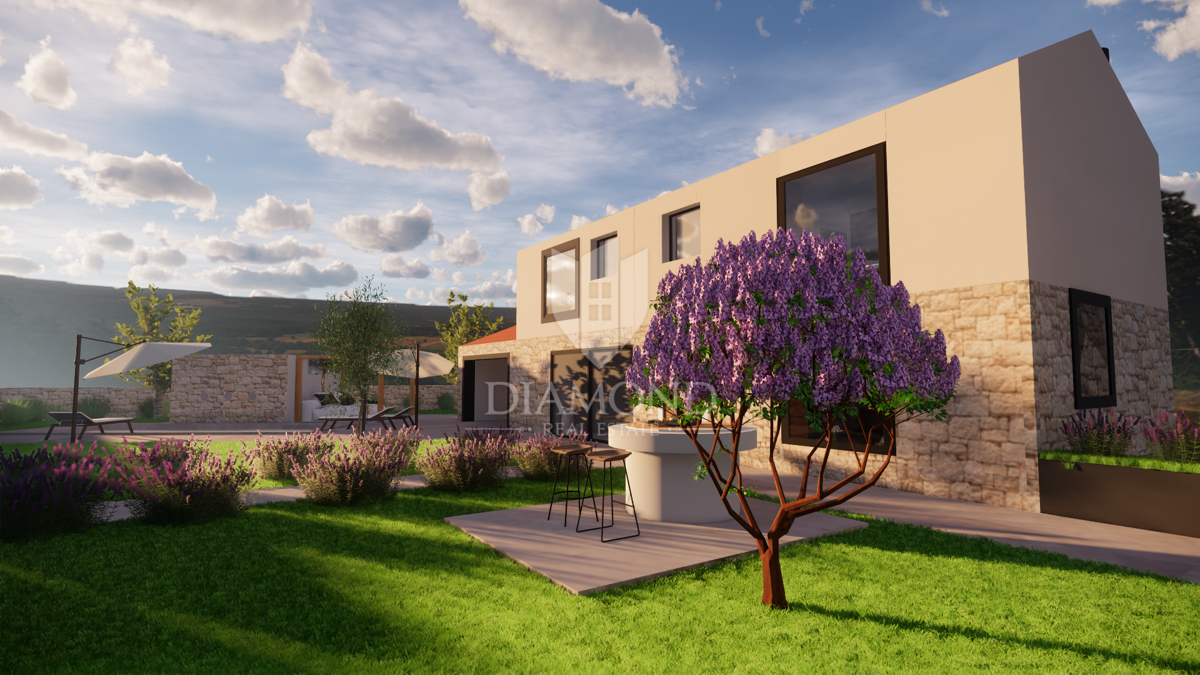 Albona, dintorni, nuova costruzione in pietra dall'aspetto moderno