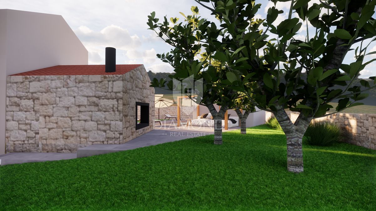 Albona, dintorni, nuova costruzione in pietra dall'aspetto moderno