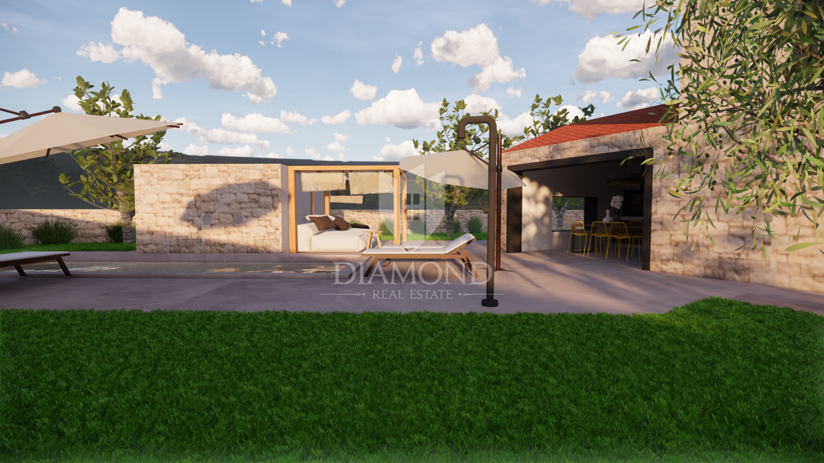 Albona, dintorni, nuova costruzione in pietra dall'aspetto moderno