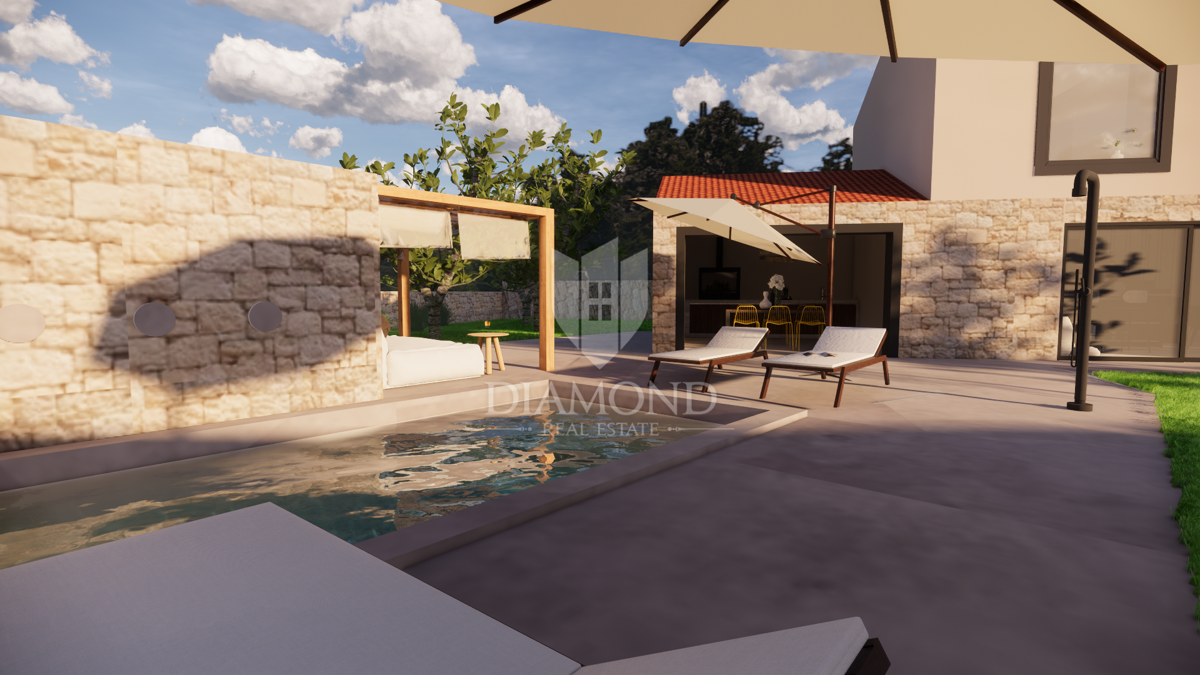 Albona, dintorni, nuova costruzione in pietra dall'aspetto moderno