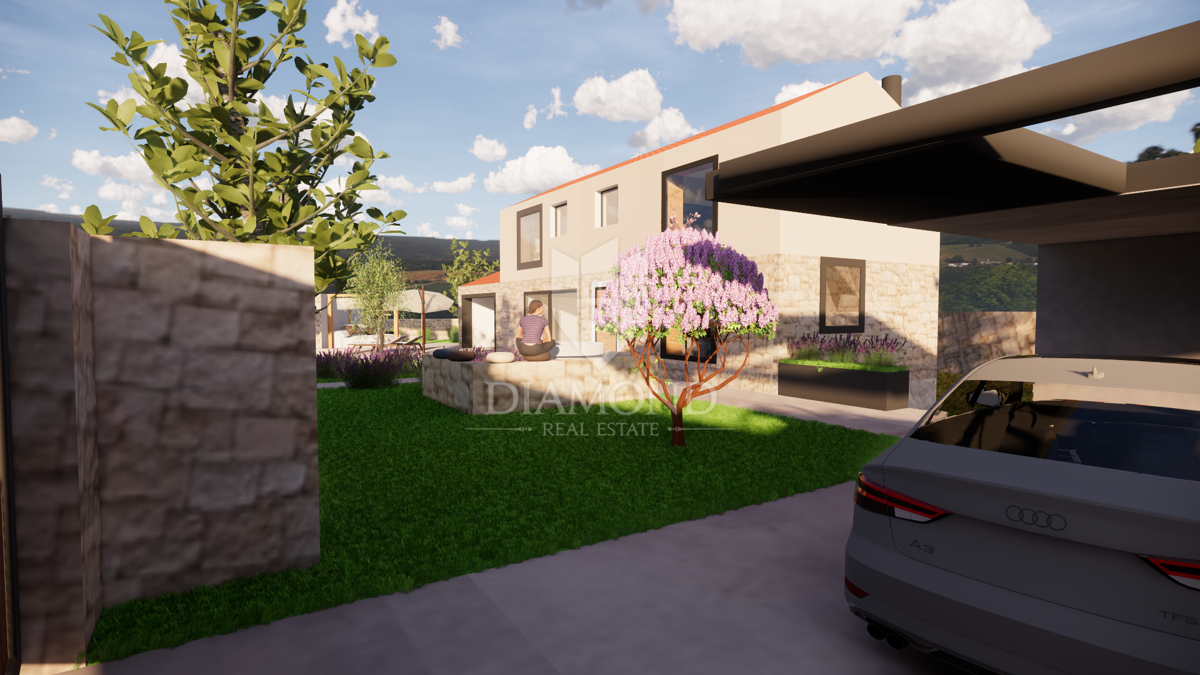 Albona, dintorni, nuova costruzione in pietra dall'aspetto moderno