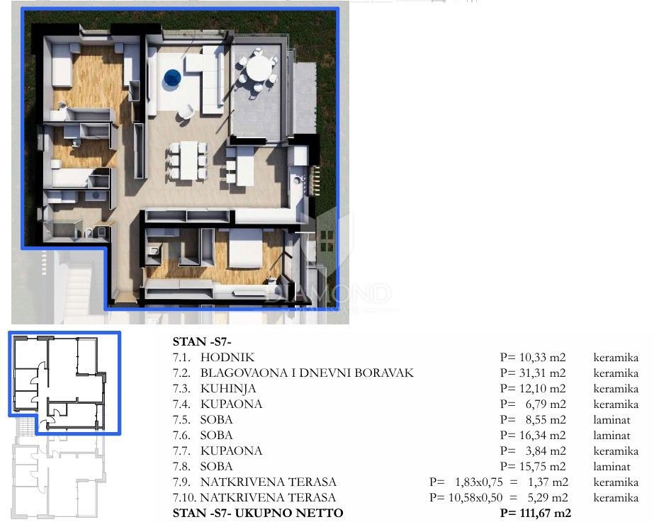 Appartamento Labin, 111,67m2