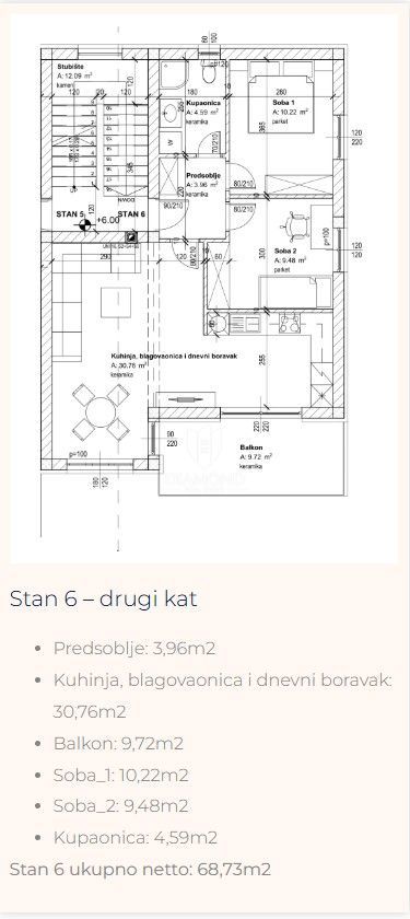 Appartamento Sroki, Viškovo, 68,73m2