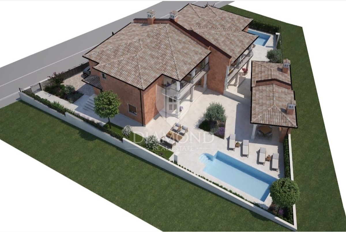 Momiano, dintorni! Casa bifamiliare con piscina in un nuovo edificio!